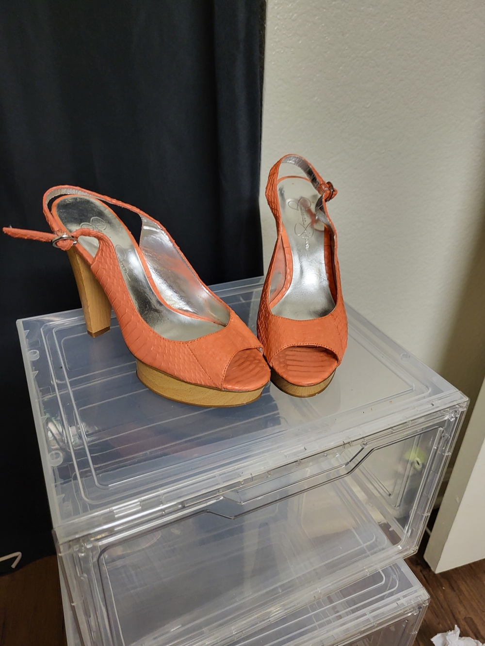Jessica Simpson Orange Peep-Toe Slingback Platform Heels